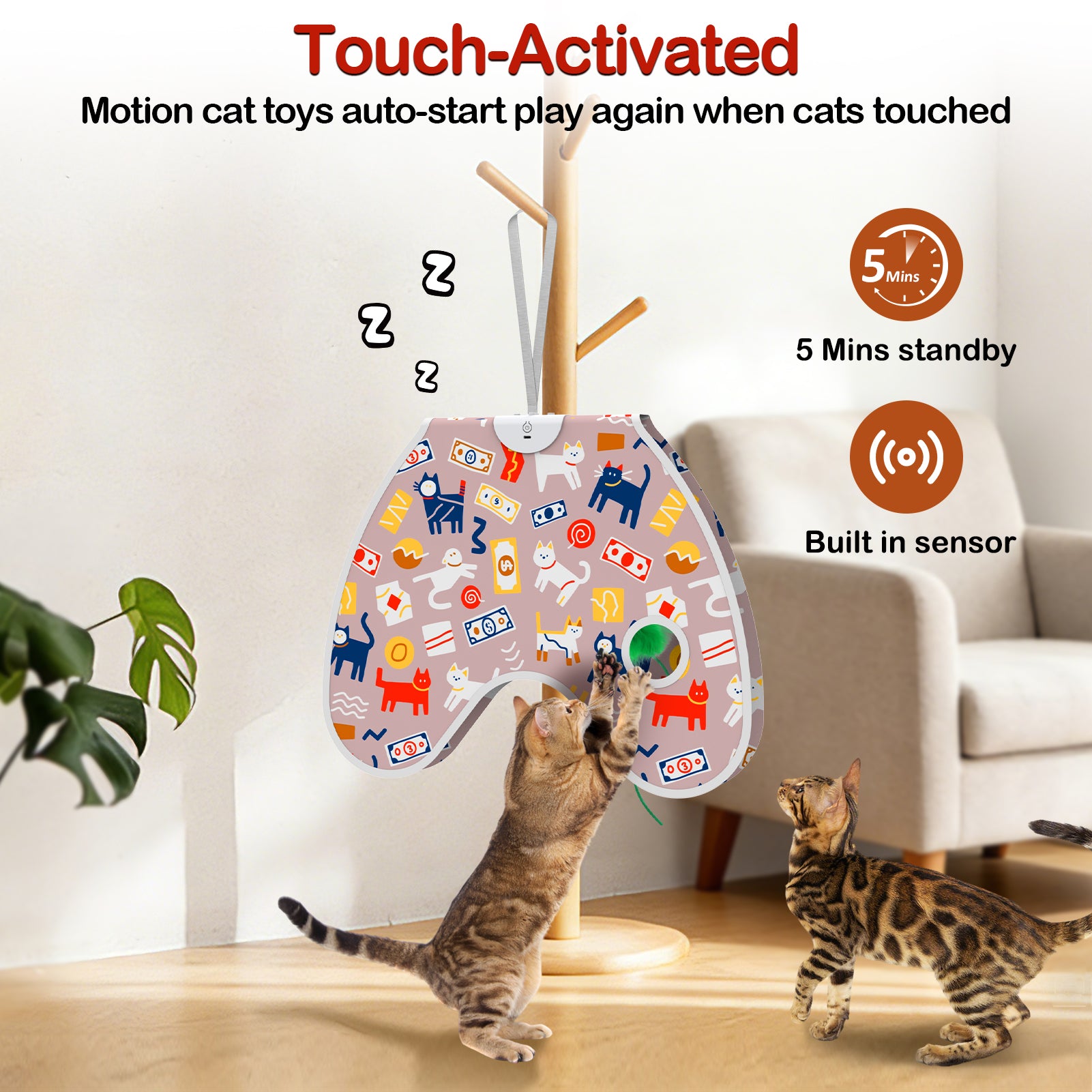 Bentopal Wall-Mounted Cat Teaser (with Hidden Feathers)