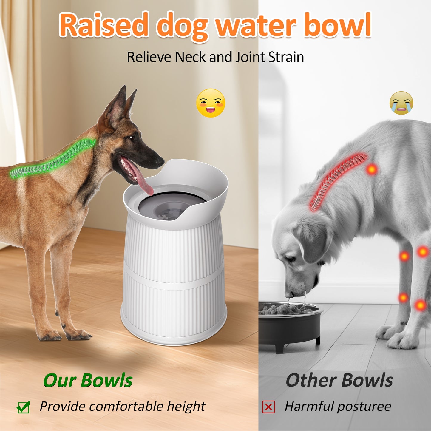Bentopal Elevated Dog Bowl, Large (15.4 inches tall), with Stand, 4.4-Liter Spill-Proof Dog Water Bowl, Stainless Steel Bowl, Adjustable, Tip-Proof, Non-Slip Pet Water Dispenser (Suitable for Large and Medium-Sized Pets)