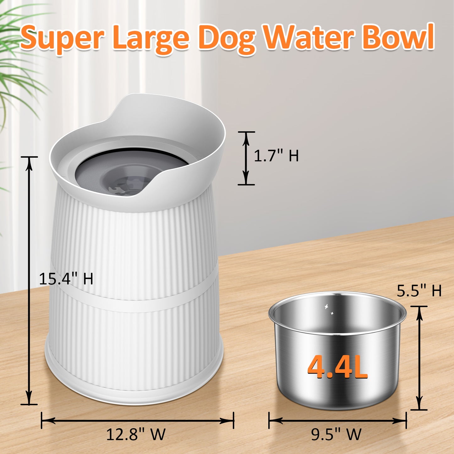 Bentopal Elevated Dog Bowl, Large (15.4 inches tall), with Stand, 4.4-Liter Spill-Proof Dog Water Bowl, Stainless Steel Bowl, Adjustable, Tip-Proof, Non-Slip Pet Water Dispenser (Suitable for Large and Medium-Sized Pets)